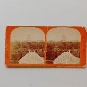 ANTIQUE Stereograph Card United States Capitol Building from the Botanic Gardens